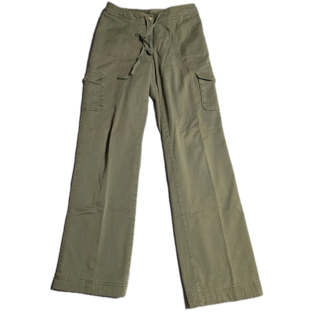 L.L.Bean Favorite Fit Flannel Lined Cargo Pants Women's 10 Tall Olive Green